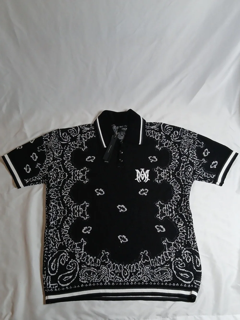 AMIRI Black & White Bandana-Print Polo